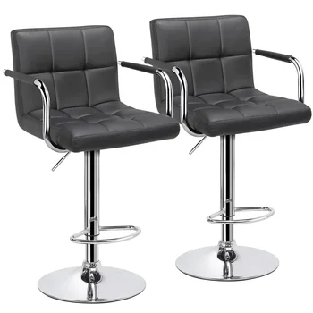Reguliuojamos modernios dirbtinės odos baro kėdės su pasukamu, 2 komplektas,