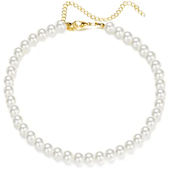 Trend 4 6 8 10mm White Pearl Chokers Kaklo papuošalai Raktikaulio grandinėlė Moterims Klasikinis elegantiškas vestuvinis kaklas Papuošalai Meilės pakabuko dovana