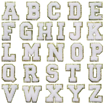 26Vnt Balta 26 raidžių abėcėlė Lygintuvas ant pleistrų drabužių lipdukui Siūti ant siuvinėjimo pleistro ant drabužių aplikacijos juostelių