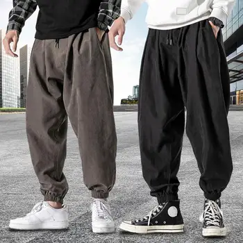 Medvilninės Haremo kelnės Vyrai Solid Elastic Waist Streetwear Joggers 2024 New Baggy Drop-crotch Pants Casual Kelnės Vyrai
