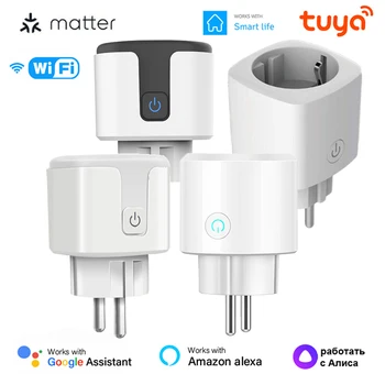 Tuya/Matter WIFI Smart EU Plug 16A laikmačio balso lizdas su galios matavimo valdymu per Homekit Alexa Siri Google Home eWelink