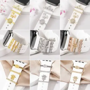 Metal Charms Watch Band dekoravimo žiedas Apple Diamond Ornament Iwatch apyrankei Silikoninis dirželis Papuošalų aksesuarai