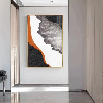 Abstrakti pilka oranžinė blokinė drobė Tapyba Minimalistinis plakatas Mados spauda Siena Menas F Svetainė Modernus sienų menas Paveikslas Bilderis