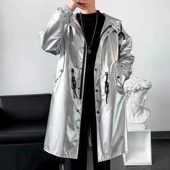 Su gobtuvu vyriškas Jacke Trench paltas Ilgas švarkas Korėjos aukštosios gatvės vyrai Windbreaker Big Pocket Hip Hop Vyrai Moteris Paltas Drabužiai