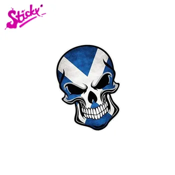 STICKY Gothic Biker Skull Design With Scotland Scottish Flag Saint Andrew's Cross Printed Vinyl Car Motociklų lipdukai