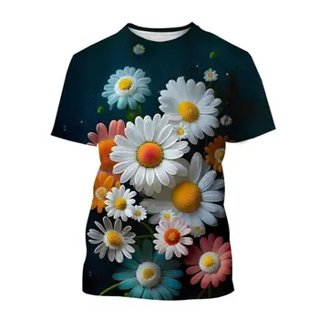 Summer Men Women 3d Printed Beautiful Flower Patterns Fashion Street Fun Loose O Neck Short Sleeve Plus Size Breathable Top