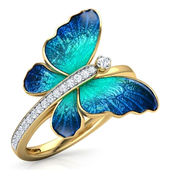 Puošnūs spalvingi drugelio žiedai moterims Madingas mėlynas emalio krištolo cirkono žiedas Moterų vestuvių sužadėtuvių vakarėlis Papuošalų dovanos