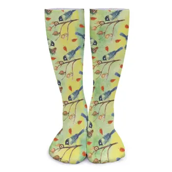 Akvarelė Paukščiai Kojinės Miškas Gyvūnų dizainas Šiuolaikinės kojinės Rudeninės neslystančios kojinės Moterų bėgimas Sportinės minkštos kojinės