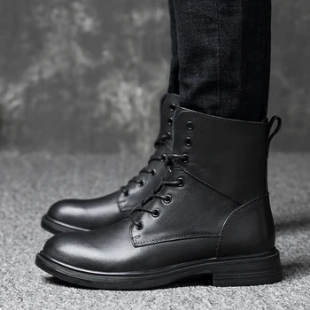 britiško stiliaus vyriški batai Natūralios odos neperšlampami nėriniai su užtrauktuku Šilti pliušiniai žieminiai darbiniai batai vyrams neslystantys nauji batai