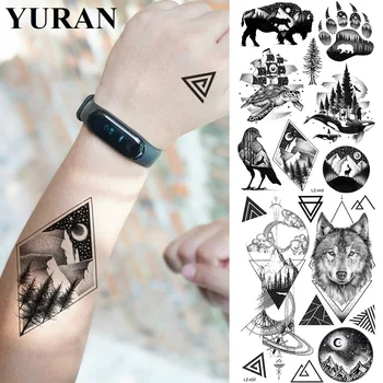 Black Diamond Mountain Vyrų riešo tatuiruotės Laikinos moterų vėžlio kūno rankos Tatto vandeniui atsparios lipnios netikros tatuiruotės lipdukai