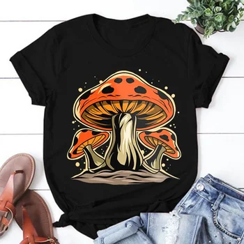Fashion Mushroom Print Hip Hop Trumpomis rankovėmis Vyrai Moterys Summer Cool Casual Lauko marškinėliai Tops