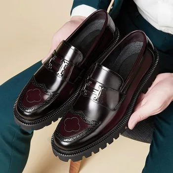 Luxury Loafers Men PU Platform Slip-On Round Head Moccasins Leather Shoes Man Fashion Casual Business Party Formal Shoes 남자 신발