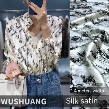 Stretch Satin Silk Wide Fabric Ink Bamboo Digital Painted Summer Dress Moteriški marškiniai Cheongsam Didmeninė prekyba Audiniai pagal metrą