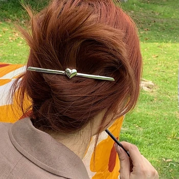 MENGJIQIAO Korėjiečių madinga paprasta metalinė širdis Plaukų peteliškės moterims Merginos Sidabro spalvos laikiklis Plaukų aksesuarai Papuošalai