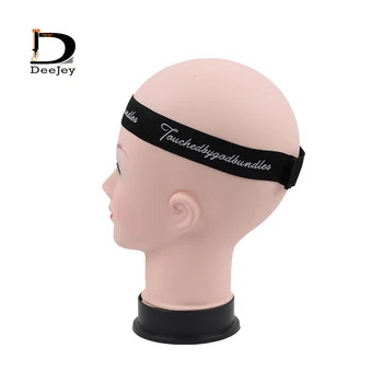 30x560mm spandekso elastinės galvos juostos perukams galvos kaklaraištis su kabliu ir kilpos galu juodi pagal užsakymą atspausdinti įvyniojimai, skirti išlydyti perukų kaklaraiščio diržą