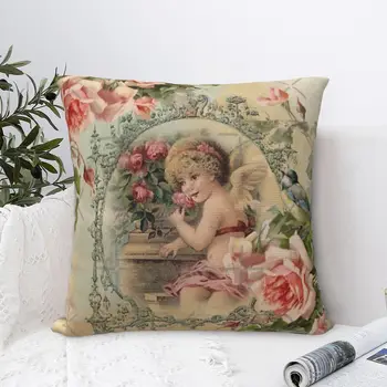 Viktorijos laikų angelų atspaudas ir rožinis pagalvės dėklo pagalvės užvalkalas modernus sofos pagalvių užvalkalams Dekoratyvinė pagalvė