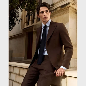 Švarko kelnės 2 dalių vyriški kostiumai Ruda aukšto engo vestuvių apranga 2024 metams Vienos krūtinės įpjova Lapel Slim Fit Luxury Blazer
